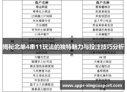 揭秘北单4串11玩法的独特魅力与投注技巧分析